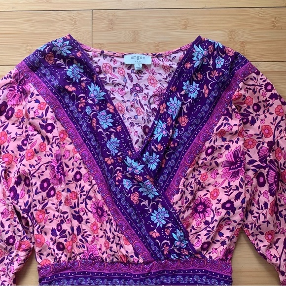 Umgee Floral Romper Pink Purple Summer Flower Boho Festival Beach Sz Small - Picture 3 of 8
